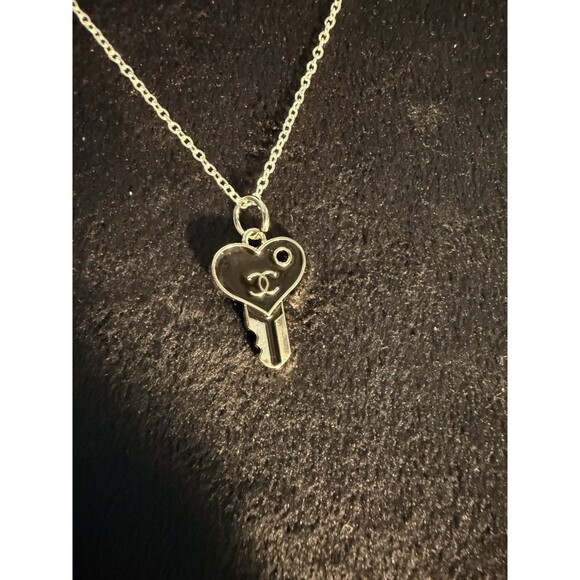 Unbranded Silver/Black "CC" Key Charm w/925 Silver Unbranded 18” Necklace - Picture 2 of 10